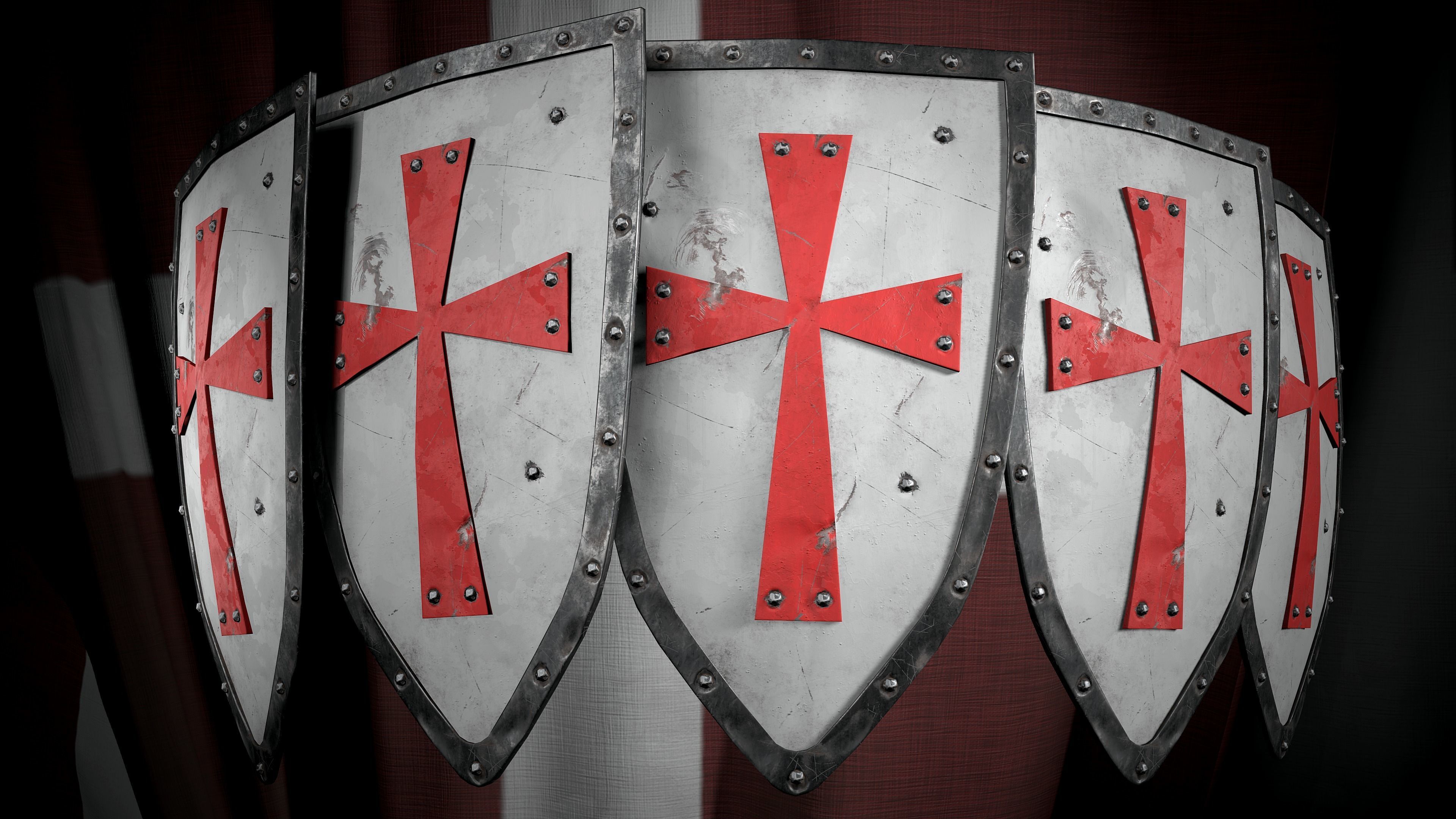Medieval templar knight shield Game ready Low-poly 3D model_4