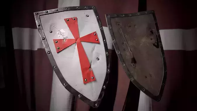 Medieval templar knight shield Game ready