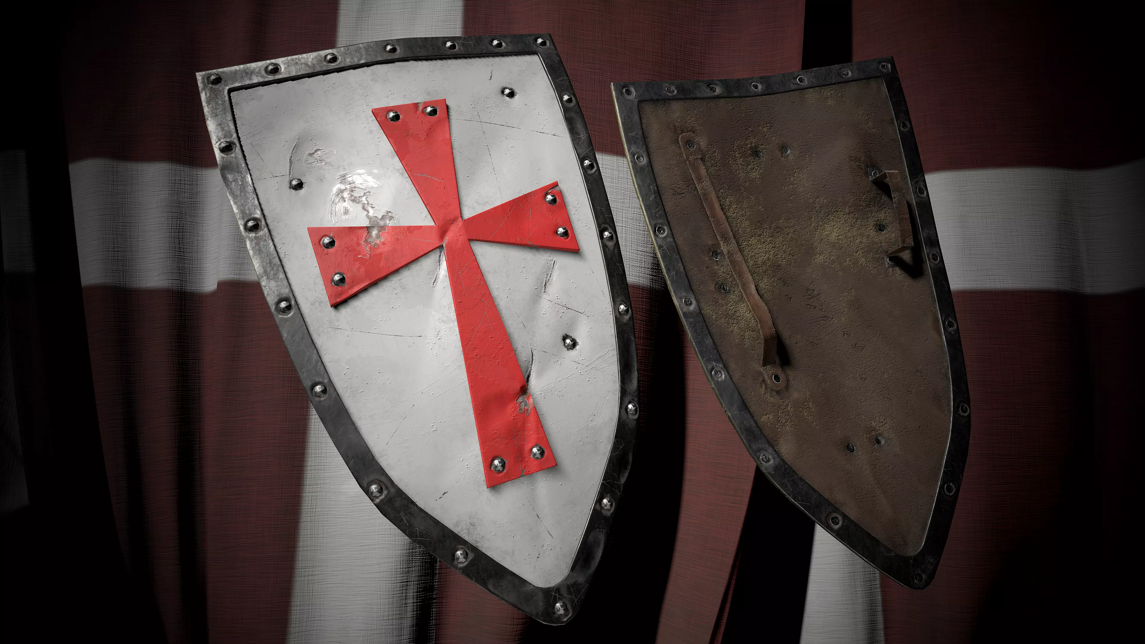 Medieval templar knight shield Game ready Low-poly 3D model_0
