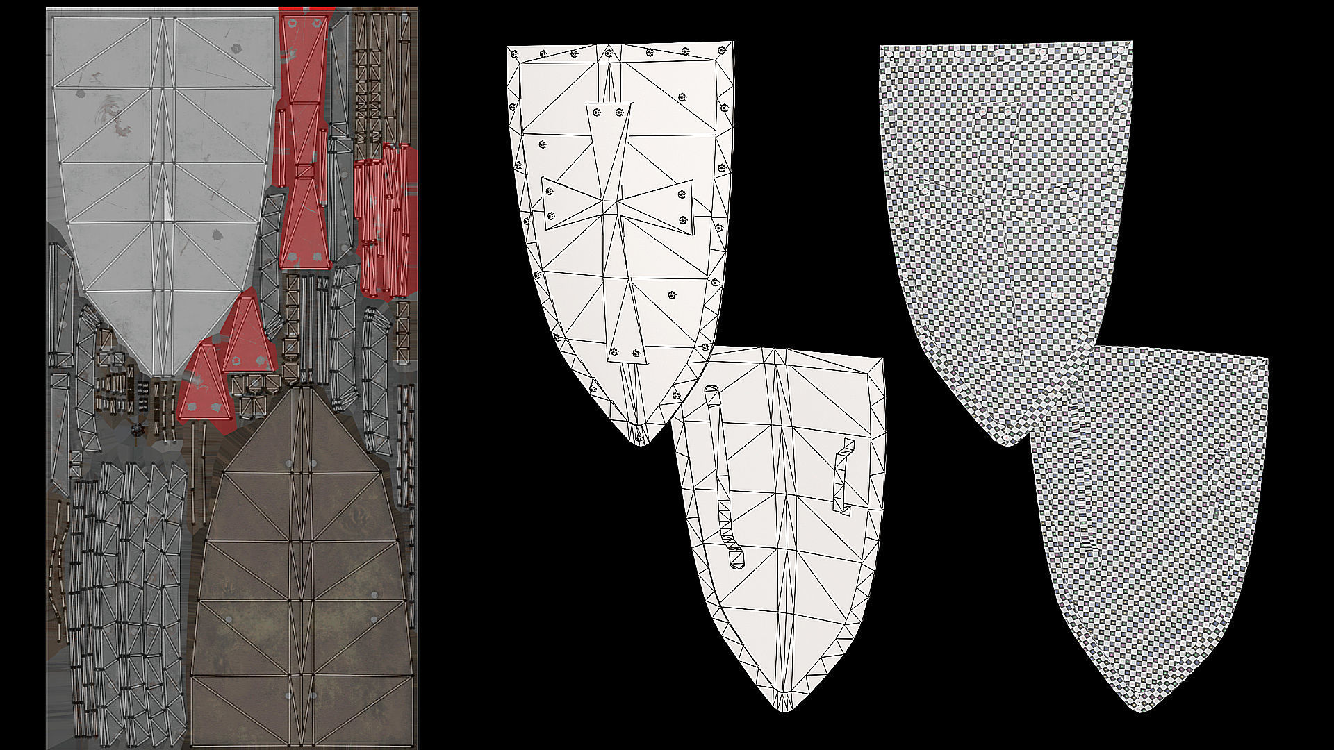 Medieval templar knight shield Game ready Low-poly 3D model_6