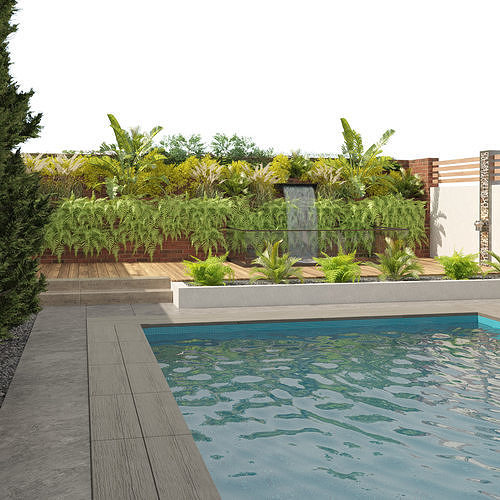 Modern backyard with pool 3d model 3D model 3