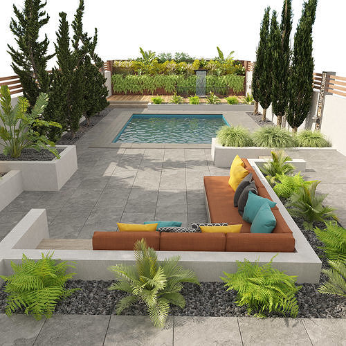 Modern backyard with pool 3d model 3D model 5