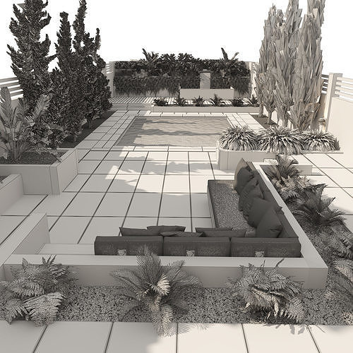 Modern backyard with pool 3d model 3D model 7
