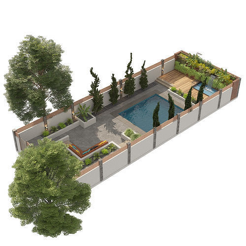 Modern backyard with pool 3d model 3D model 6