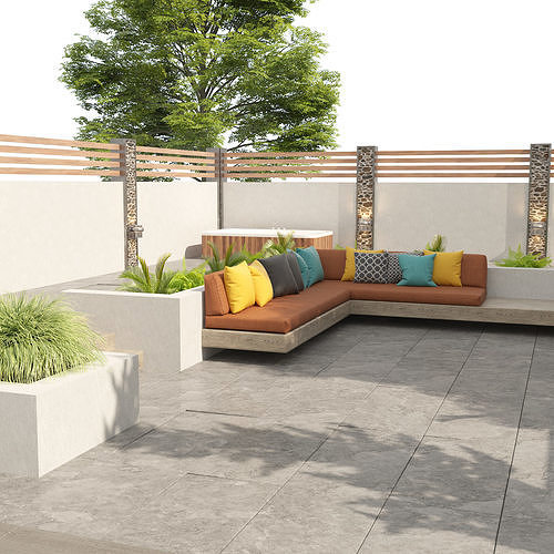 Modern backyard with pool 3d model 3D model 4