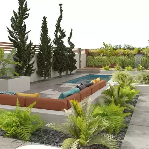 Modern backyard with pool 3d model 3D model