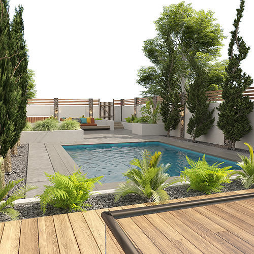 Modern backyard with pool 3d model 3D model 2