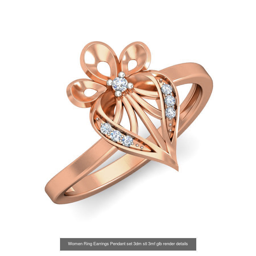 157 Women Ring Earrings Pendant set 3dm stl 3mf glb render 3D Model Collection_157