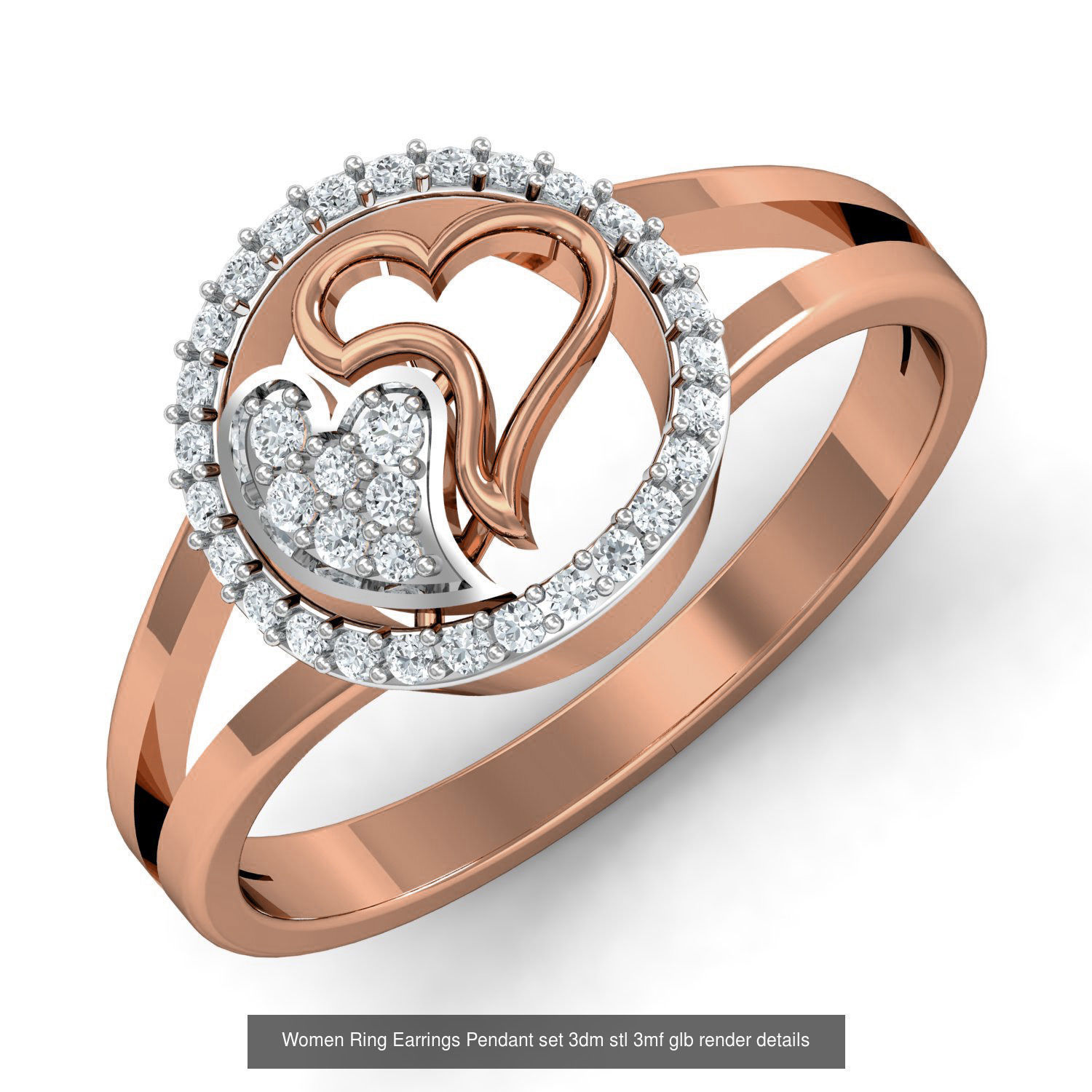 157 Women Ring Earrings Pendant set 3dm stl 3mf glb render 3D Model Collection_130