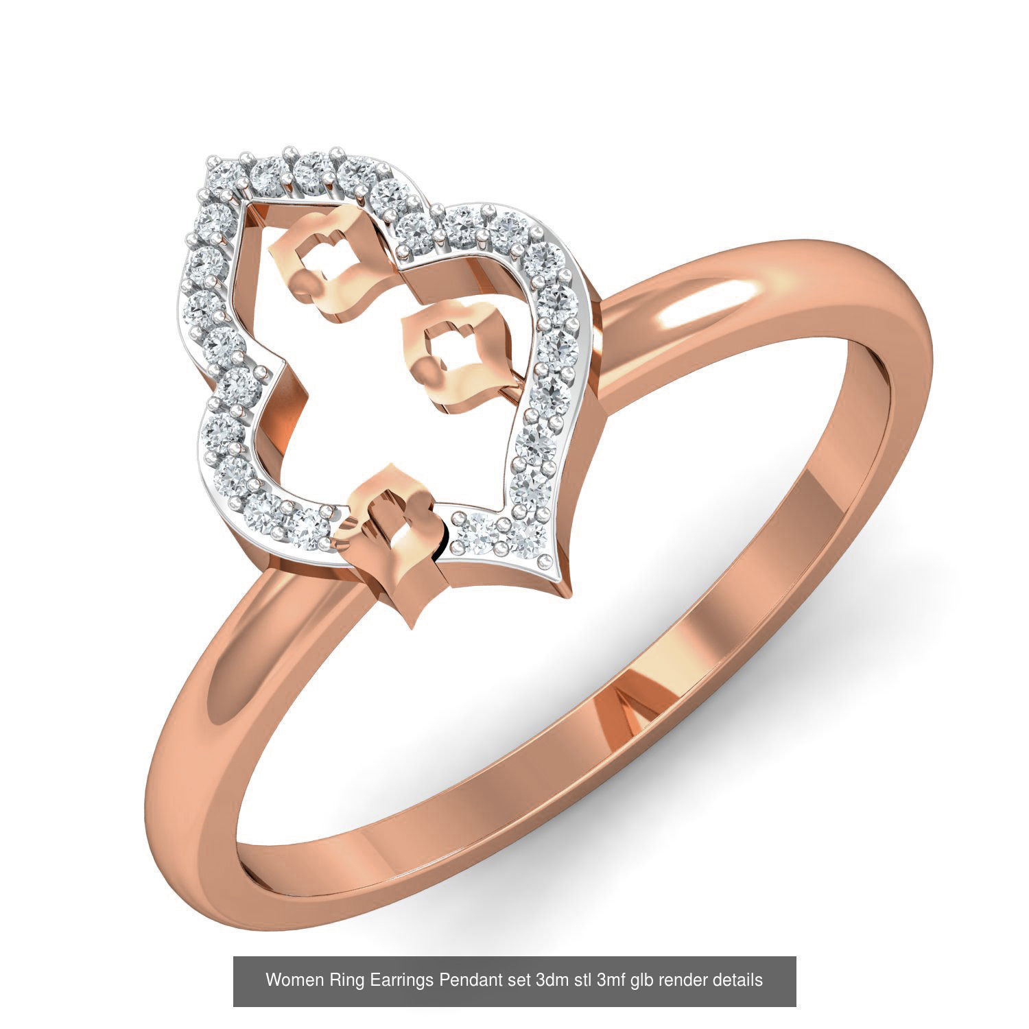 157 Women Ring Earrings Pendant set 3dm stl 3mf glb render 3D Model Collection_119