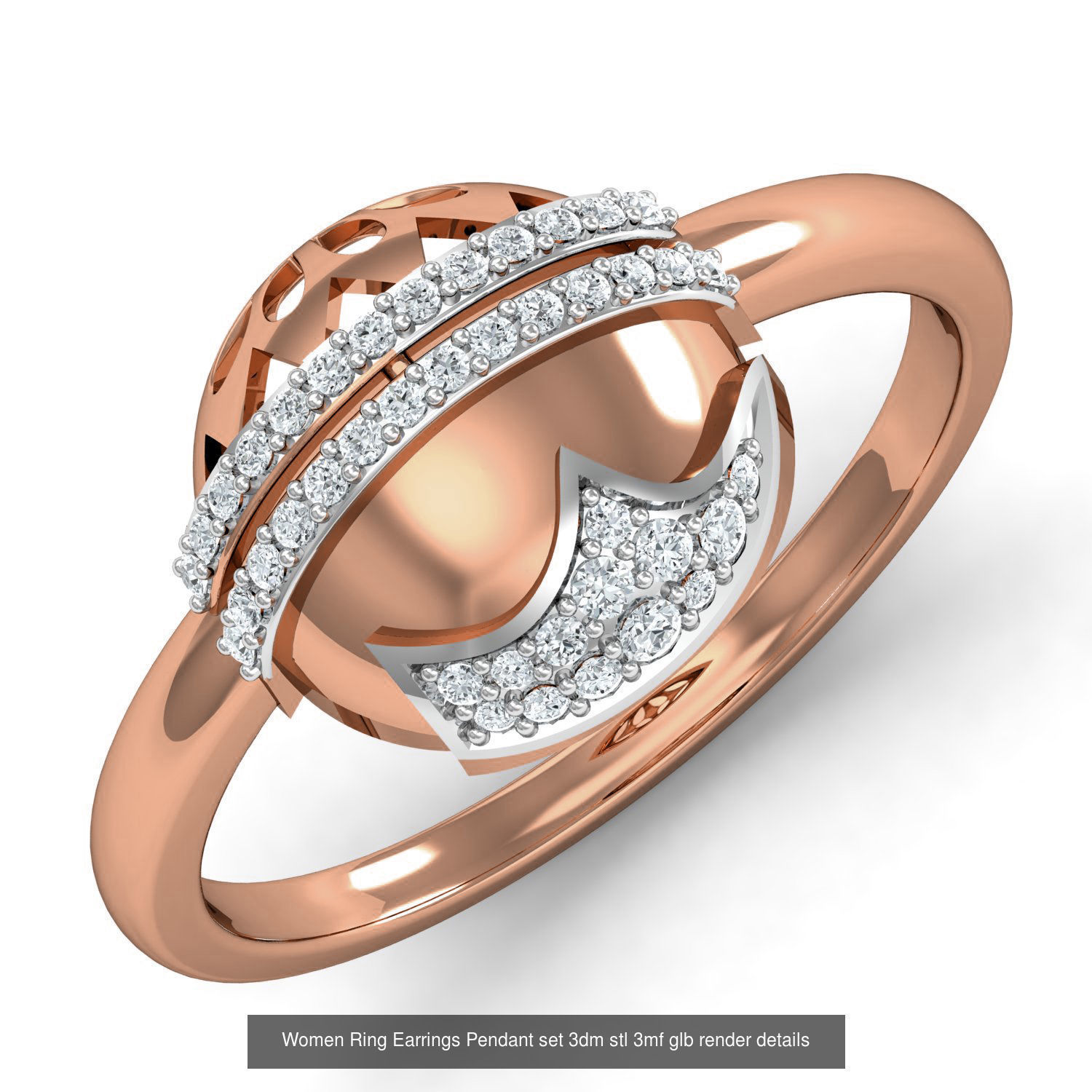 157 Women Ring Earrings Pendant set 3dm stl 3mf glb render 3D Model Collection_27