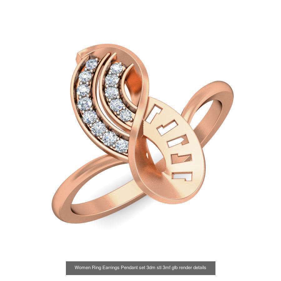 157 Women Ring Earrings Pendant set 3dm stl 3mf glb render 3D Model Collection_172