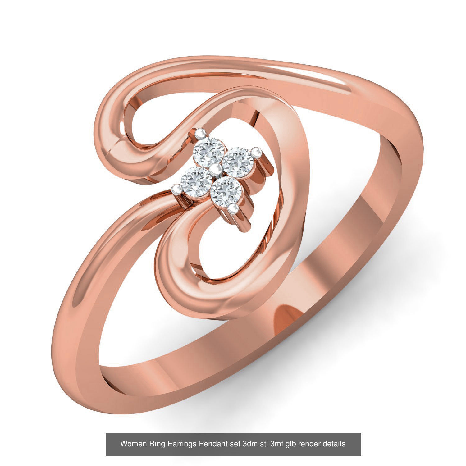 157 Women Ring Earrings Pendant set 3dm stl 3mf glb render 3D Model Collection_118