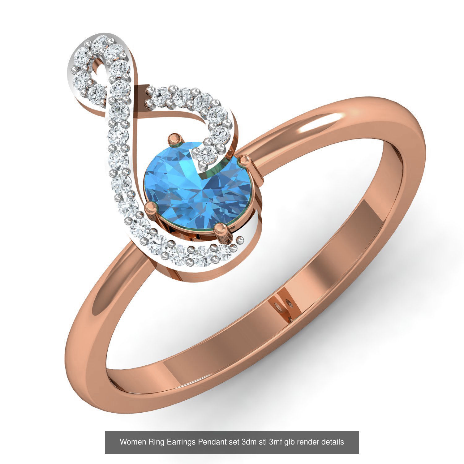 157 Women Ring Earrings Pendant set 3dm stl 3mf glb render 3D Model Collection_65