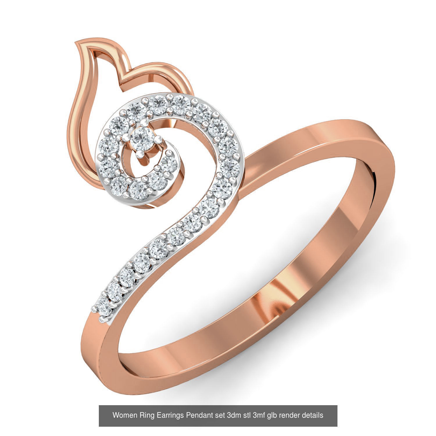 157 Women Ring Earrings Pendant set 3dm stl 3mf glb render 3D Model Collection_96