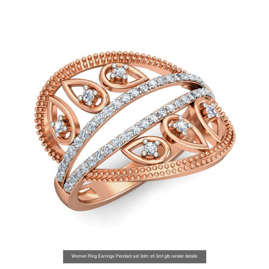 157 Women Ring Earrings Pendant set 3dm stl 3mf glb render 3D Model Collection_141