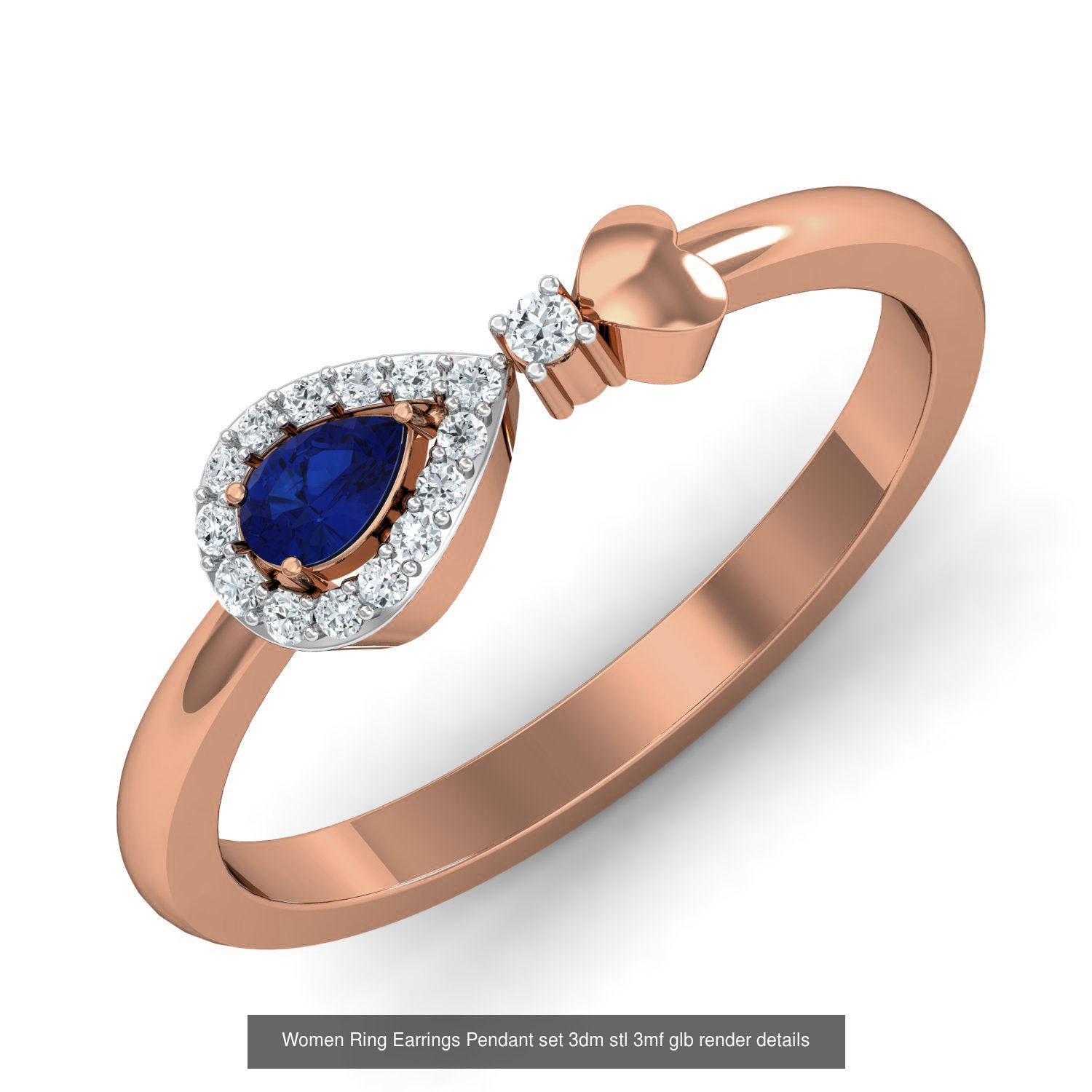 157 Women Ring Earrings Pendant set 3dm stl 3mf glb render 3D Model Collection_45