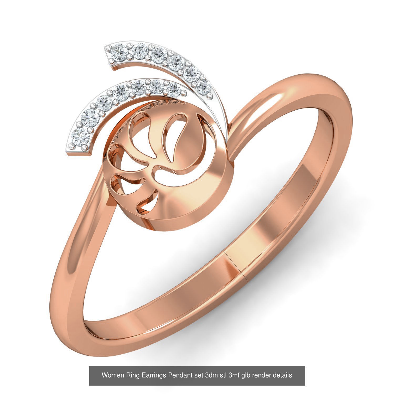 157 Women Ring Earrings Pendant set 3dm stl 3mf glb render 3D Model Collection_76