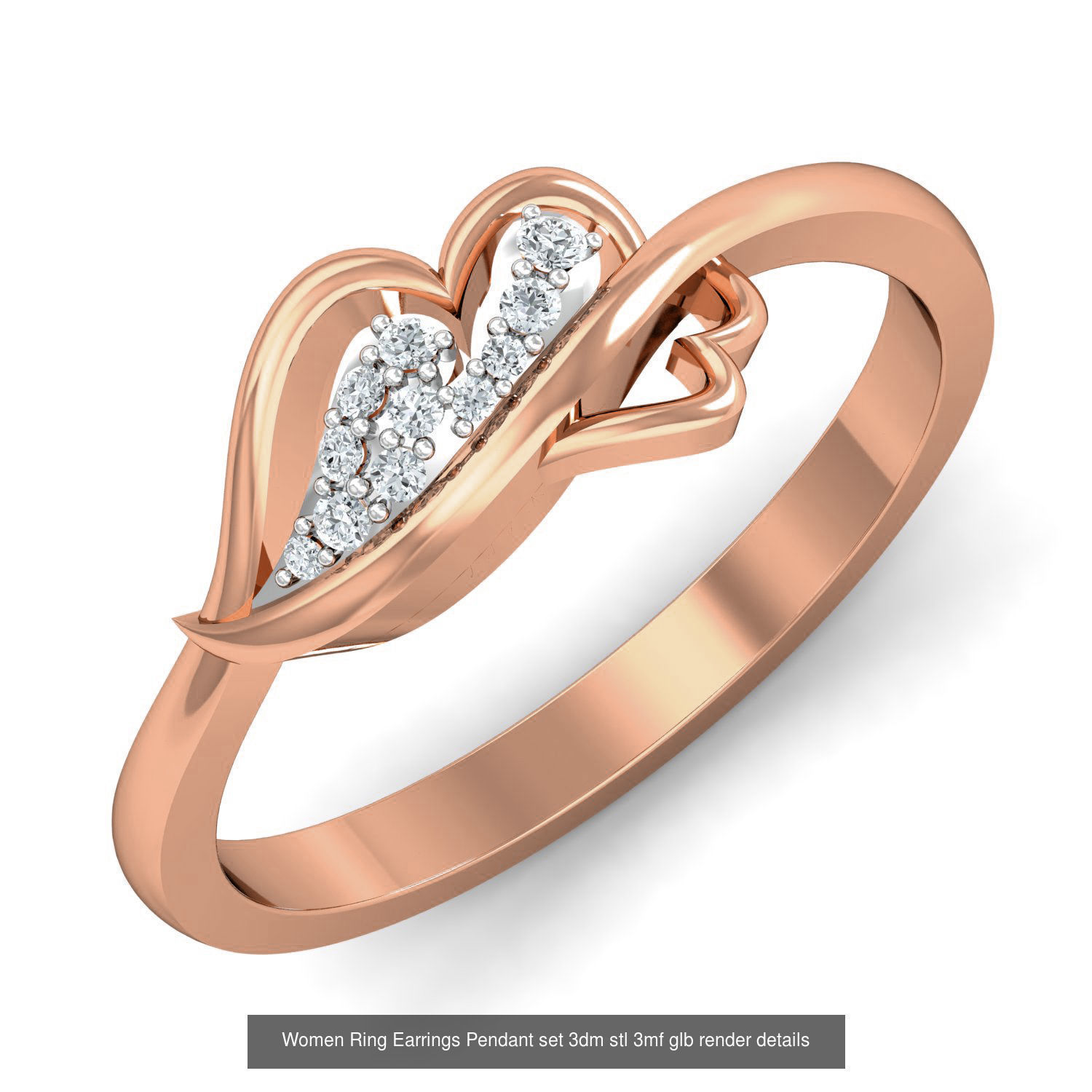 157 Women Ring Earrings Pendant set 3dm stl 3mf glb render 3D Model Collection_98