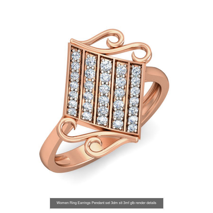 157 Women Ring Earrings Pendant set 3dm stl 3mf glb render 3D Model Collection_160