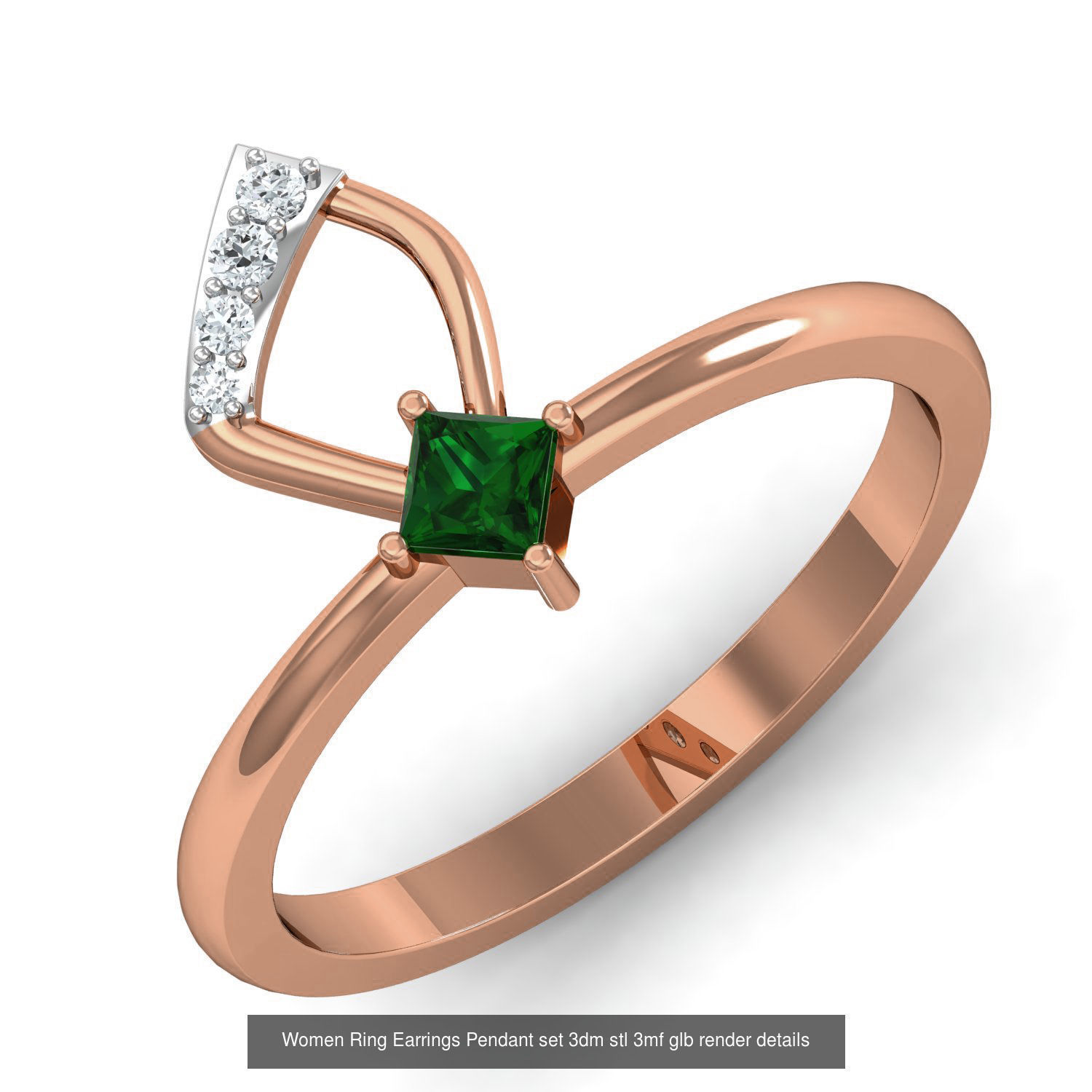 157 Women Ring Earrings Pendant set 3dm stl 3mf glb render 3D Model Collection_33