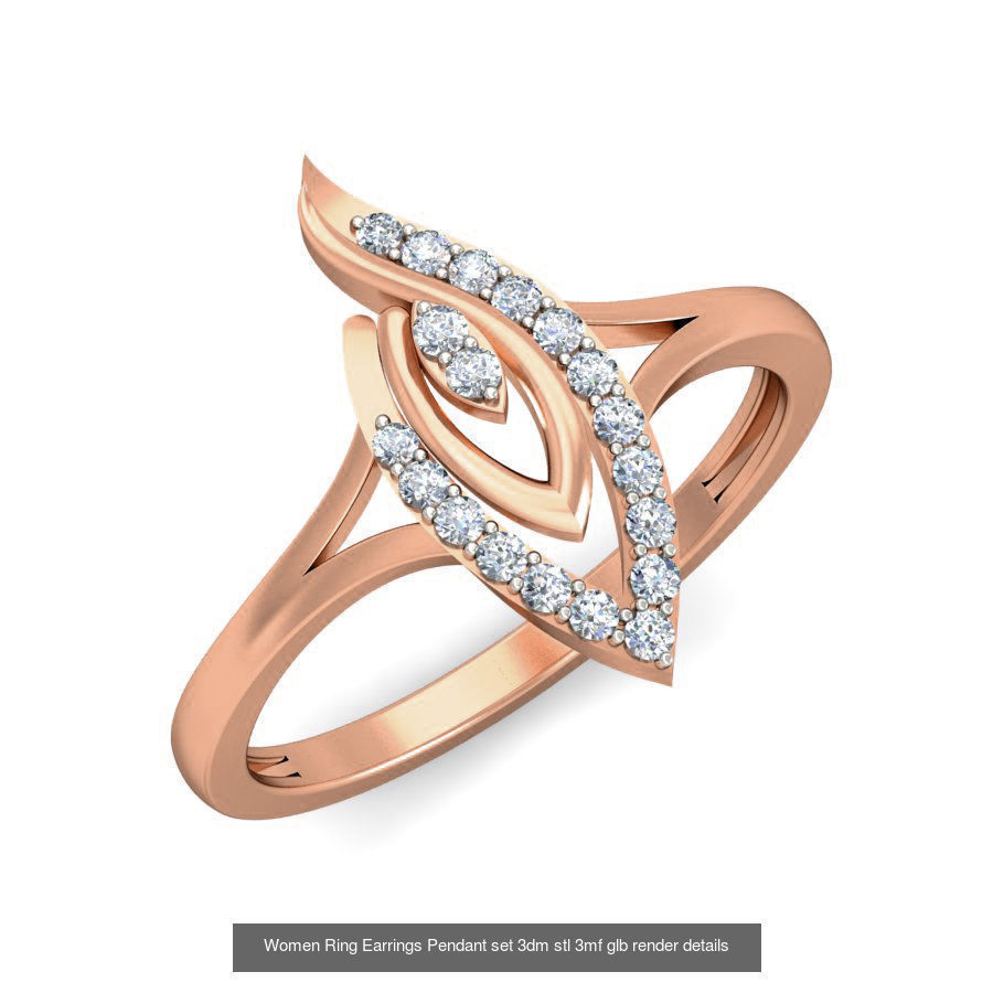 157 Women Ring Earrings Pendant set 3dm stl 3mf glb render 3D Model Collection_143