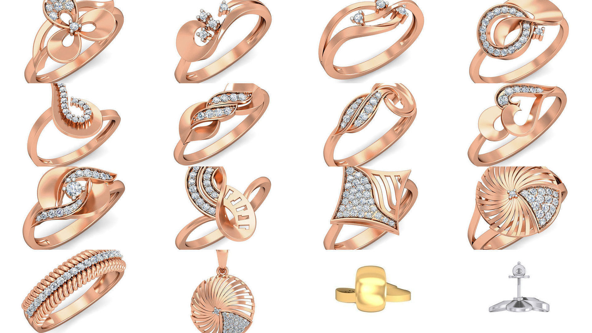 157 Women Ring Earrings Pendant set 3dm stl 3mf glb render 3D Model Collection_17