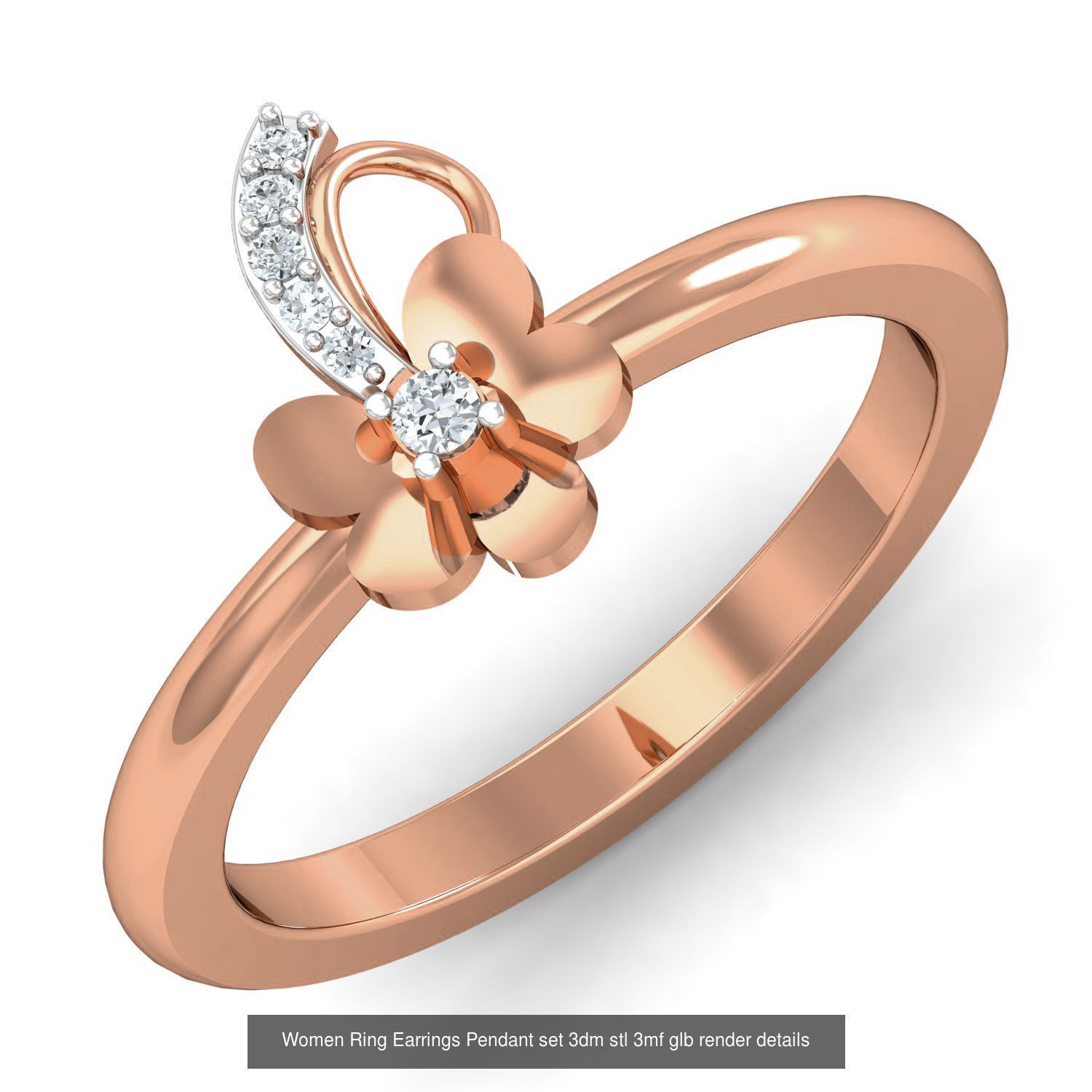 157 Women Ring Earrings Pendant set 3dm stl 3mf glb render 3D Model Collection_110