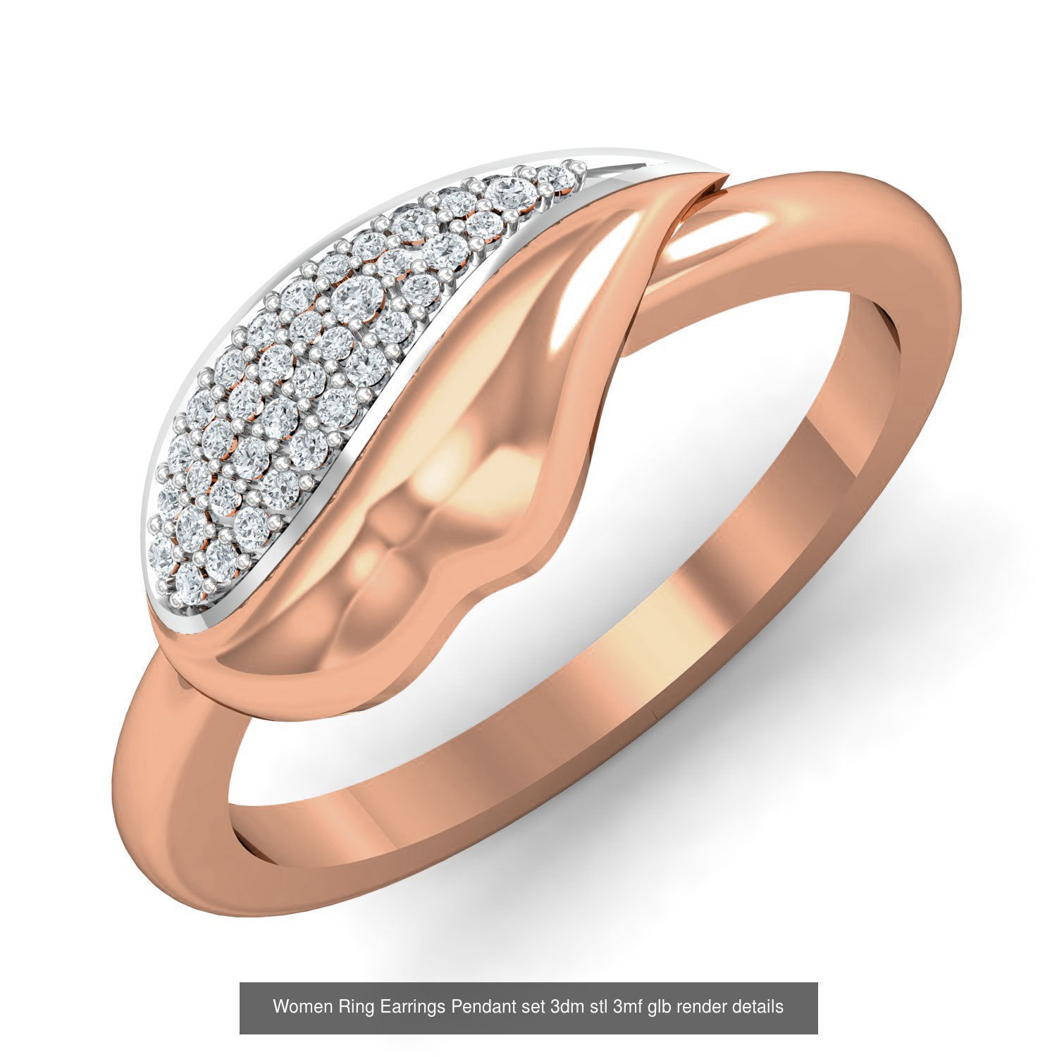 157 Women Ring Earrings Pendant set 3dm stl 3mf glb render 3D Model Collection_93