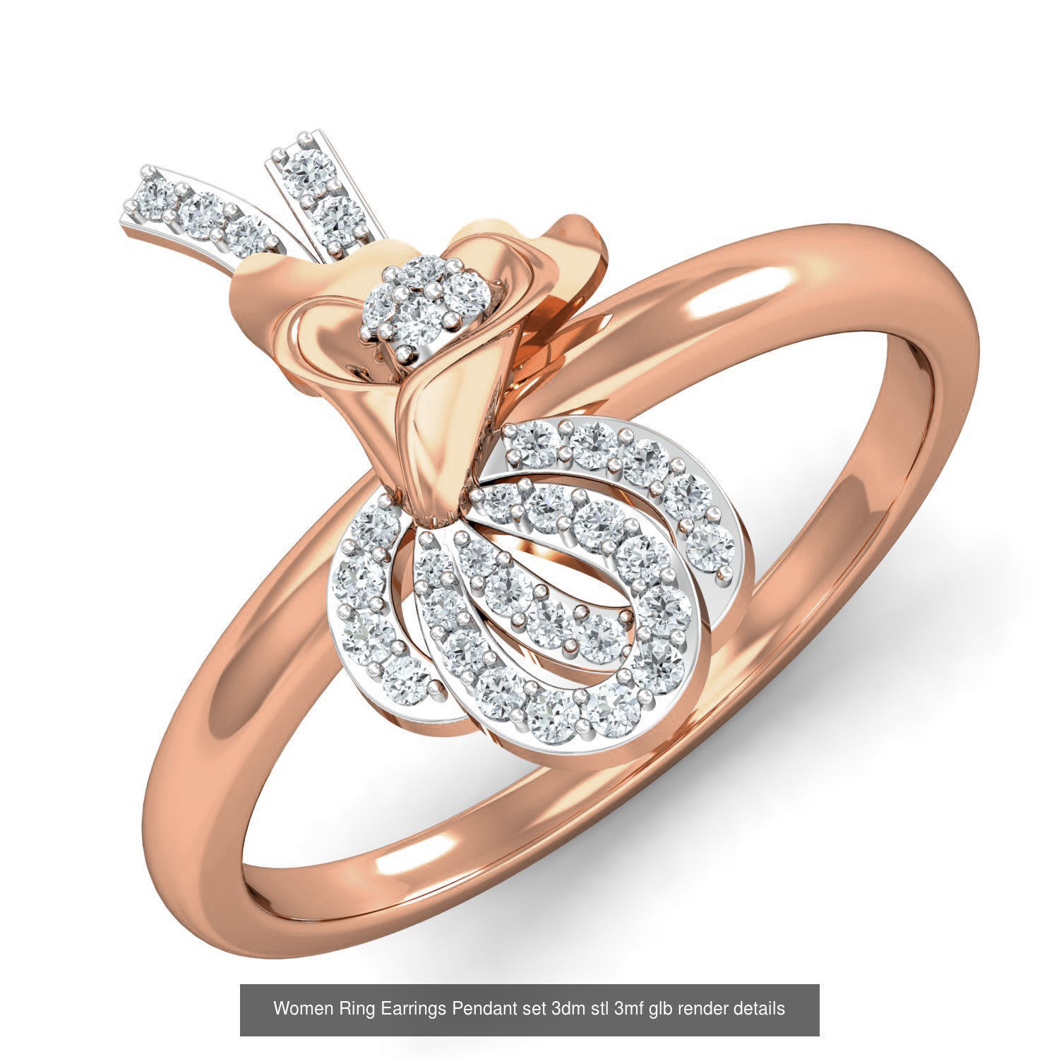 157 Women Ring Earrings Pendant set 3dm stl 3mf glb render 3D Model Collection_103