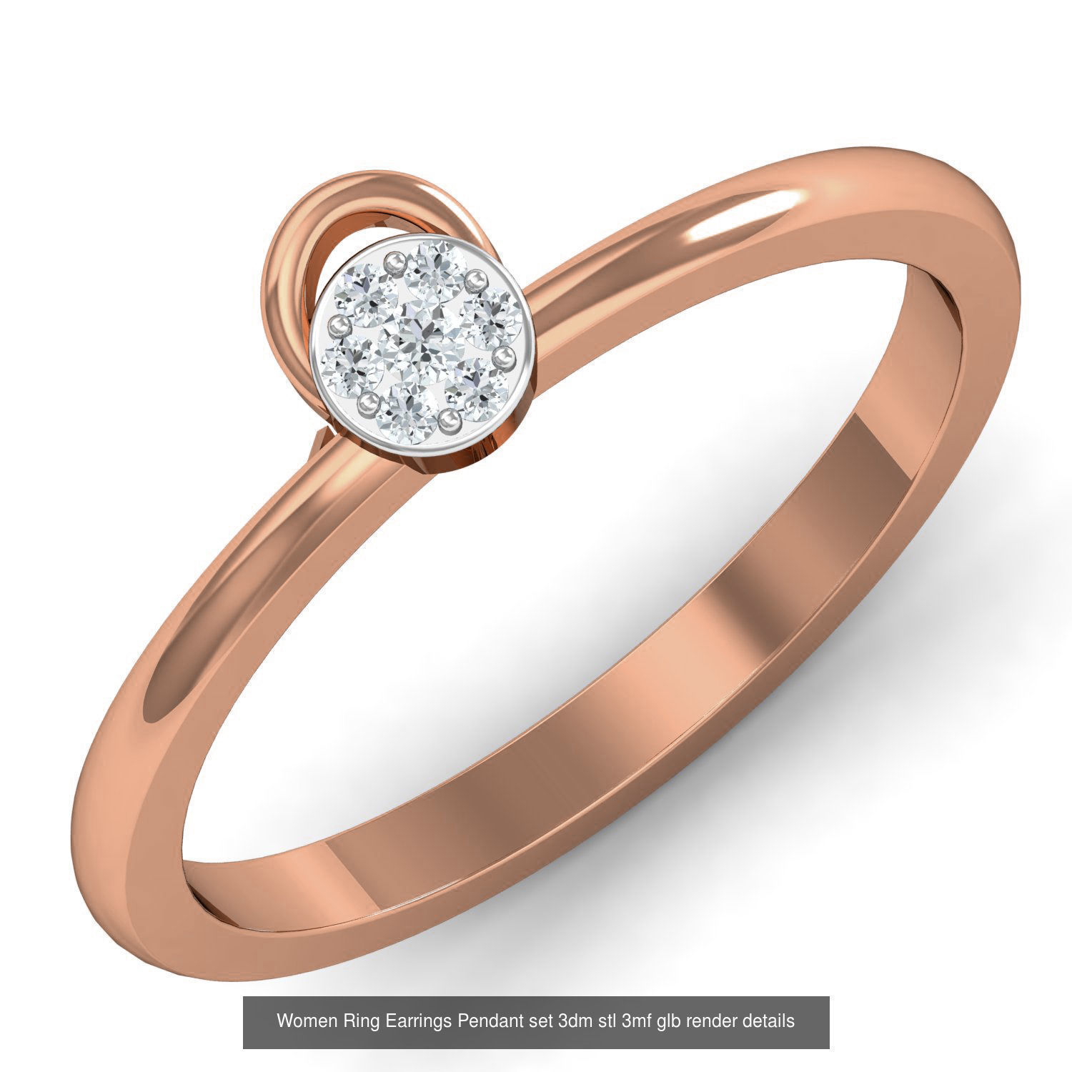 157 Women Ring Earrings Pendant set 3dm stl 3mf glb render 3D Model Collection_38