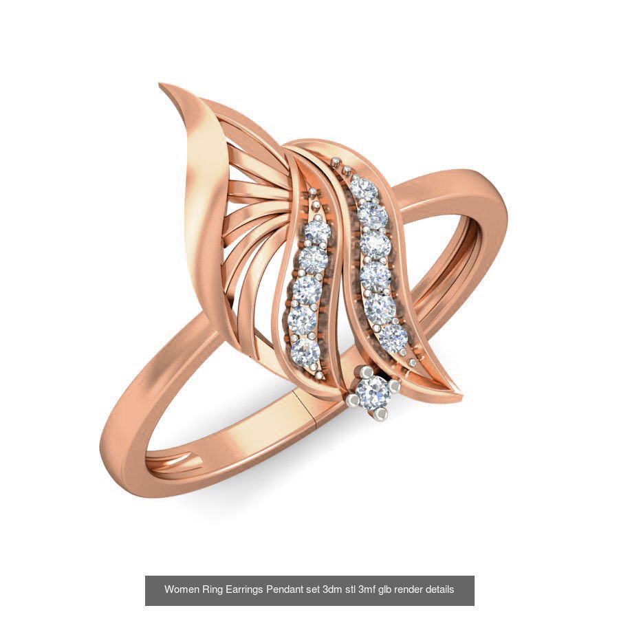 157 Women Ring Earrings Pendant set 3dm stl 3mf glb render 3D Model Collection_162