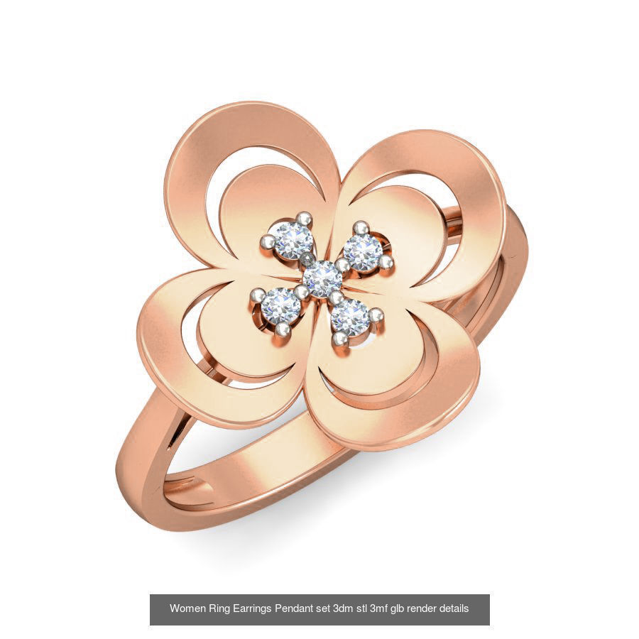 157 Women Ring Earrings Pendant set 3dm stl 3mf glb render 3D Model Collection_158