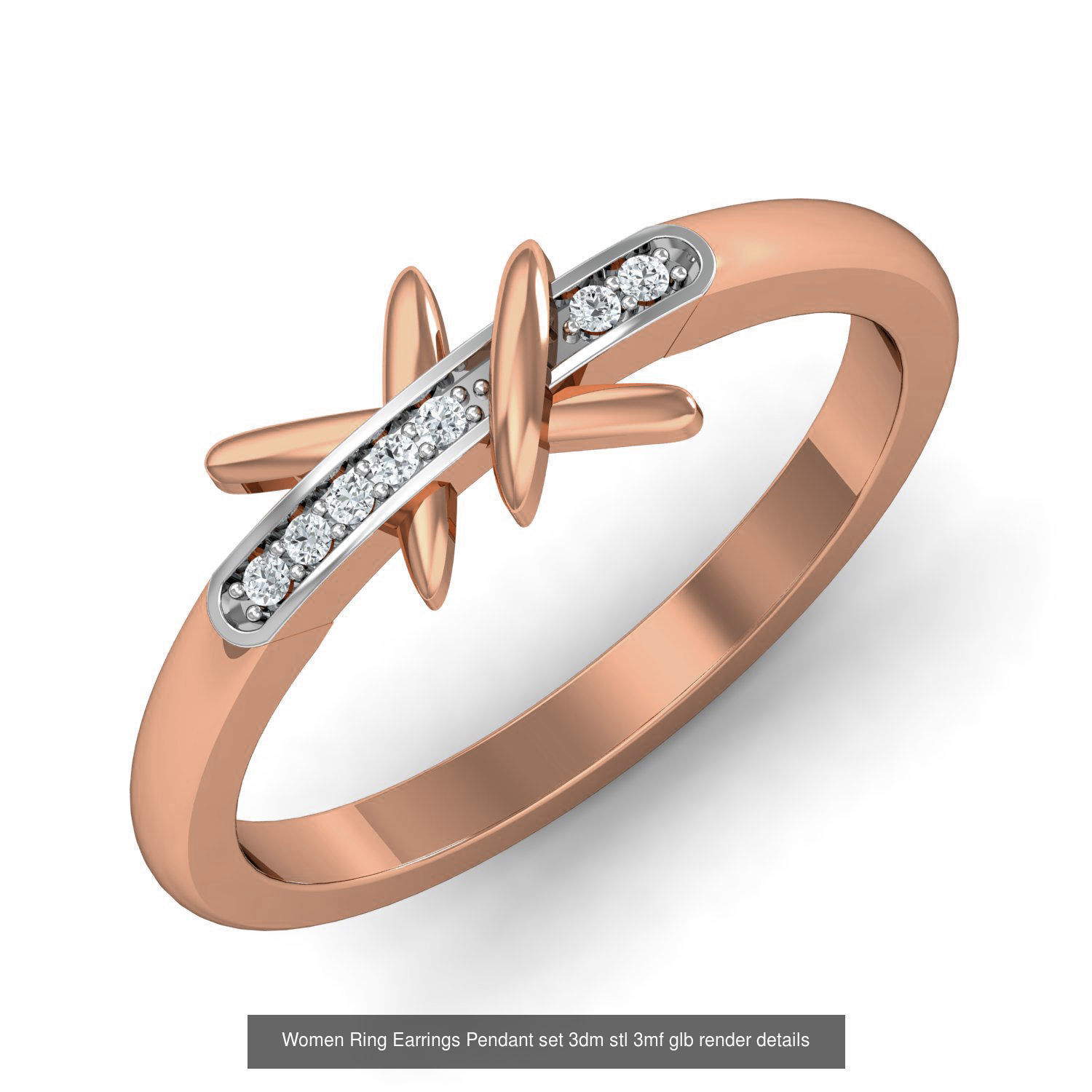 157 Women Ring Earrings Pendant set 3dm stl 3mf glb render 3D Model Collection_21