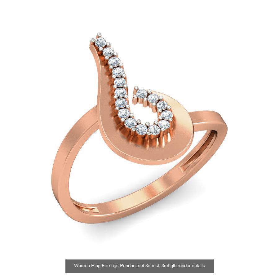 157 Women Ring Earrings Pendant set 3dm stl 3mf glb render 3D Model Collection_167