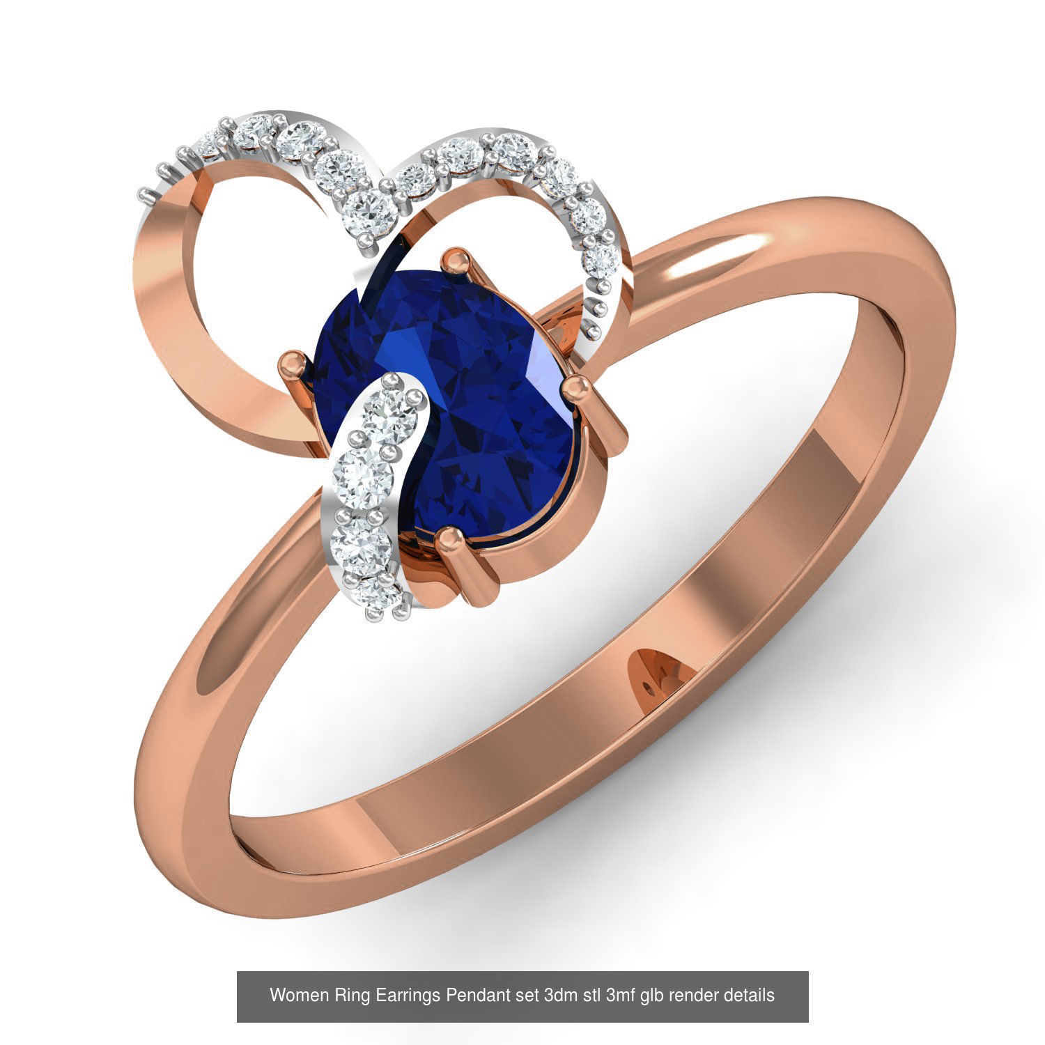 157 Women Ring Earrings Pendant set 3dm stl 3mf glb render 3D Model Collection_35