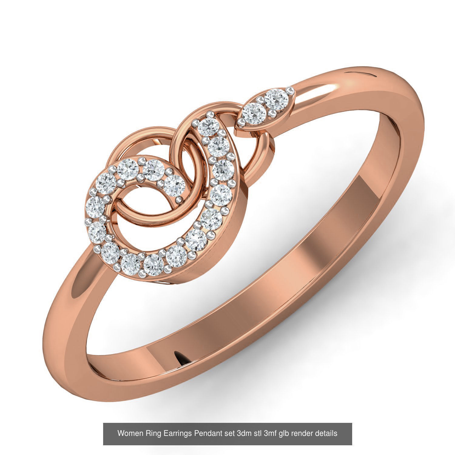 157 Women Ring Earrings Pendant set 3dm stl 3mf glb render 3D Model Collection_25