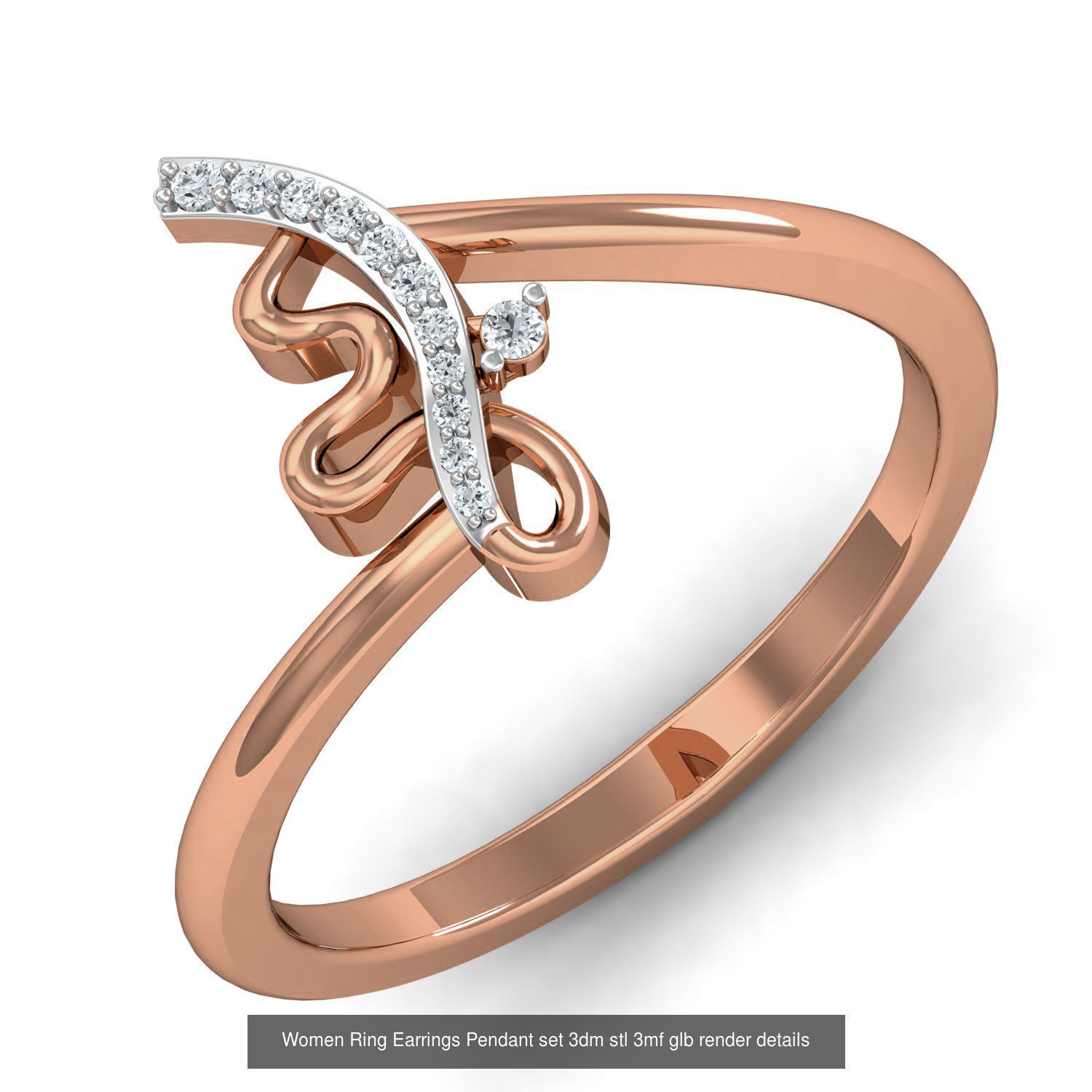 157 Women Ring Earrings Pendant set 3dm stl 3mf glb render 3D Model Collection_57