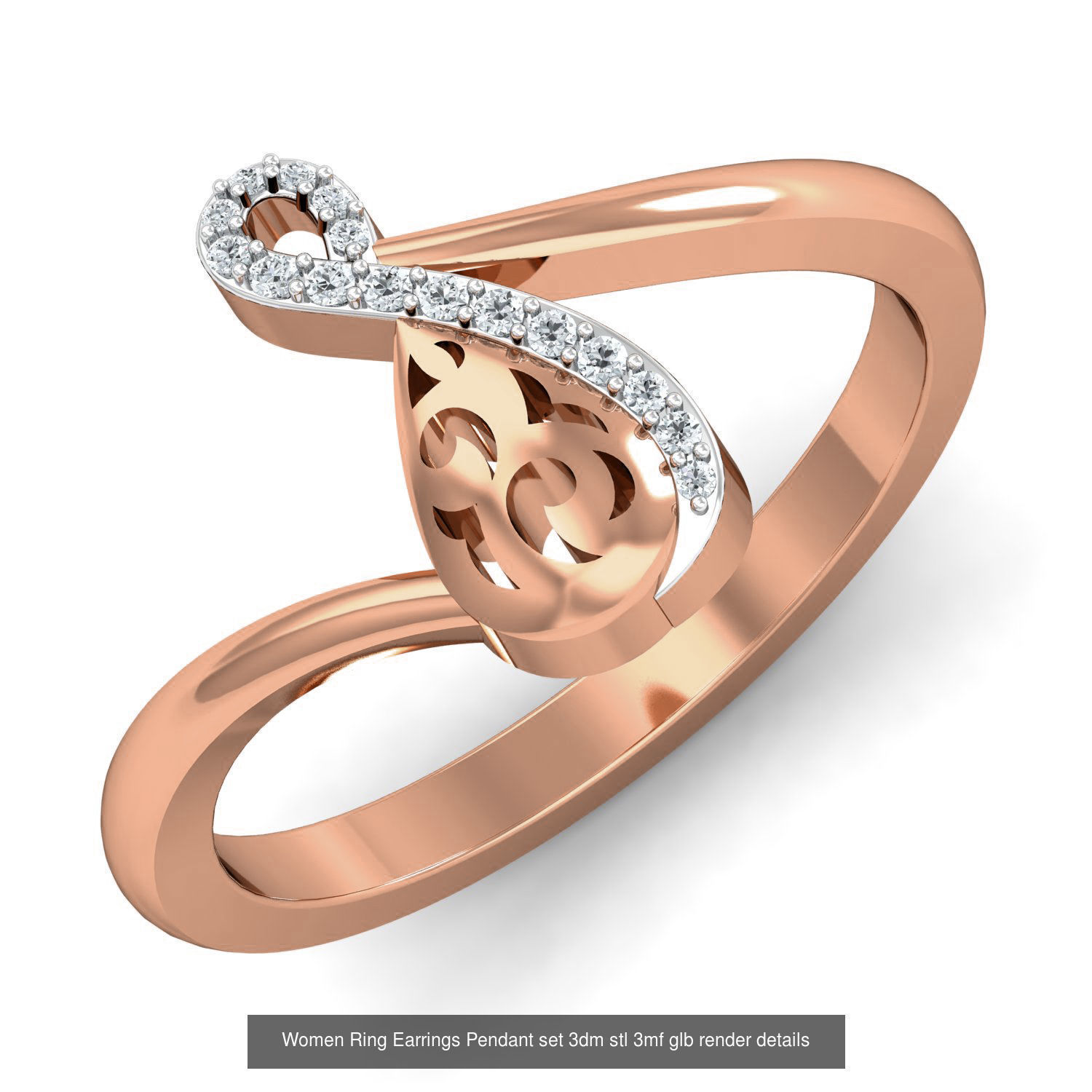 157 Women Ring Earrings Pendant set 3dm stl 3mf glb render 3D Model Collection_106