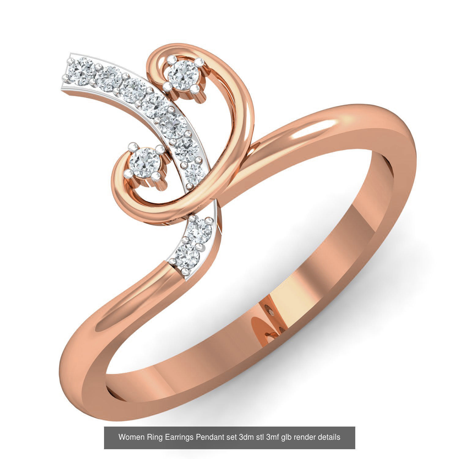 157 Women Ring Earrings Pendant set 3dm stl 3mf glb render 3D Model Collection_116