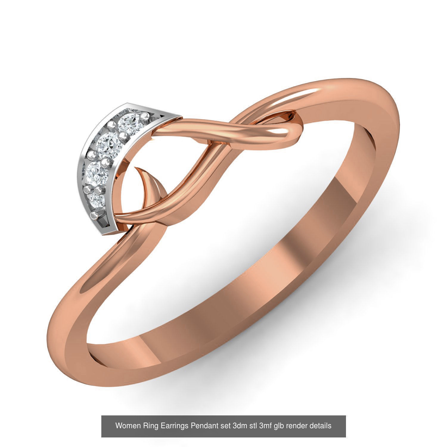 157 Women Ring Earrings Pendant set 3dm stl 3mf glb render 3D Model Collection_59