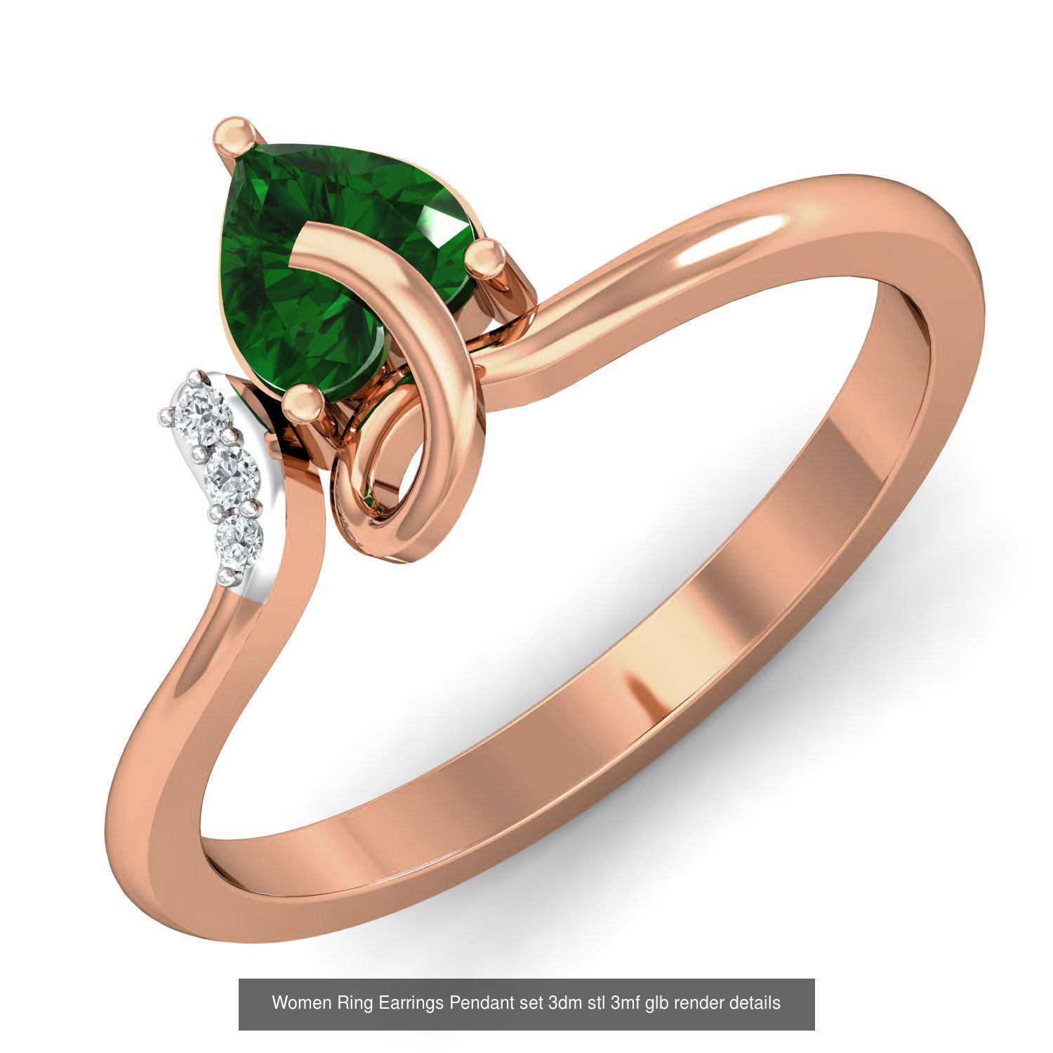 157 Women Ring Earrings Pendant set 3dm stl 3mf glb render 3D Model Collection_84