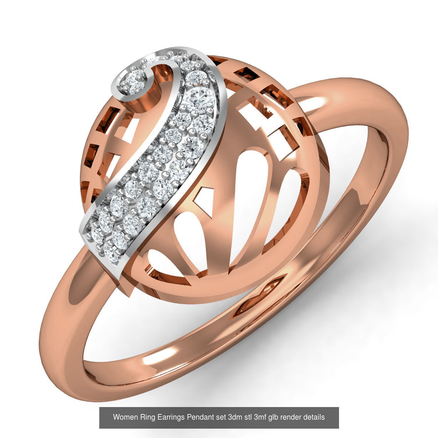 157 Women Ring Earrings Pendant set 3dm stl 3mf glb render 3D Model Collection_61