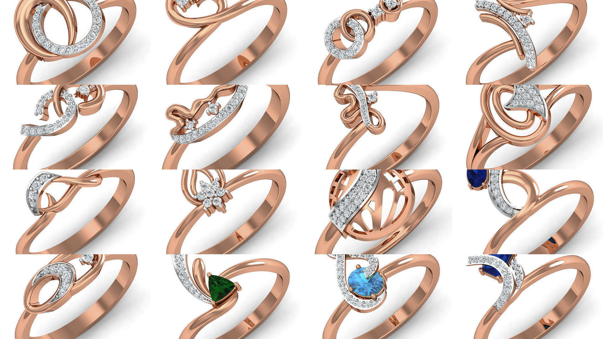 157 Women Ring Earrings Pendant set 3dm stl 3mf glb render 3D Model Collection_3