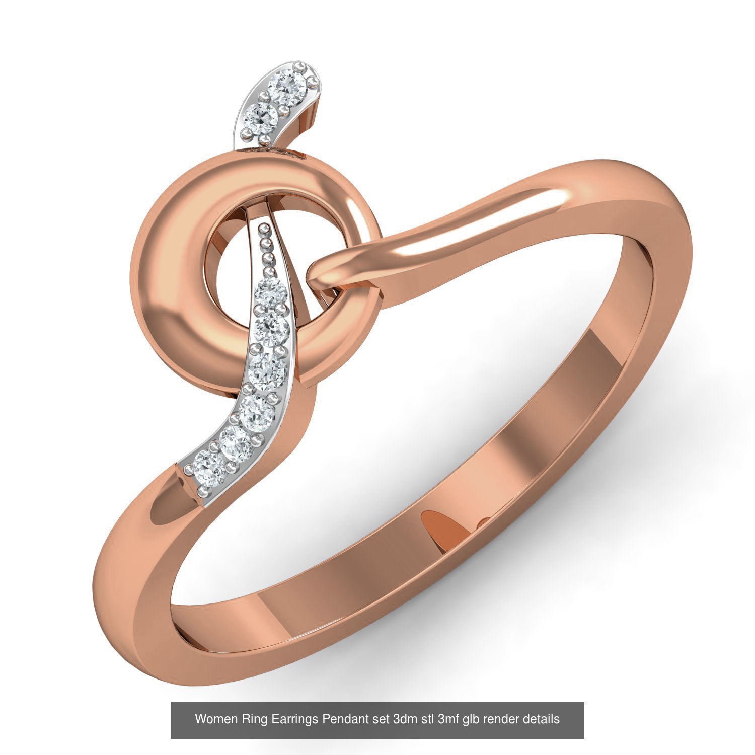 157 Women Ring Earrings Pendant set 3dm stl 3mf glb render 3D Model Collection_23