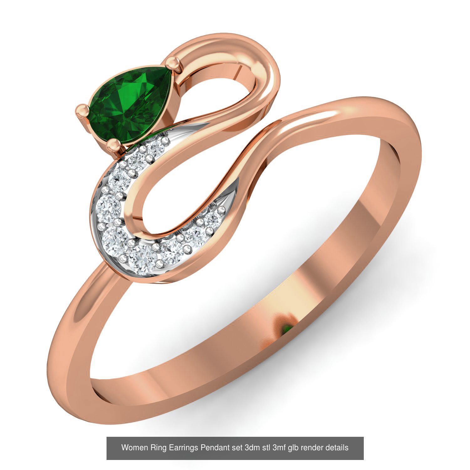 157 Women Ring Earrings Pendant set 3dm stl 3mf glb render 3D Model Collection_70