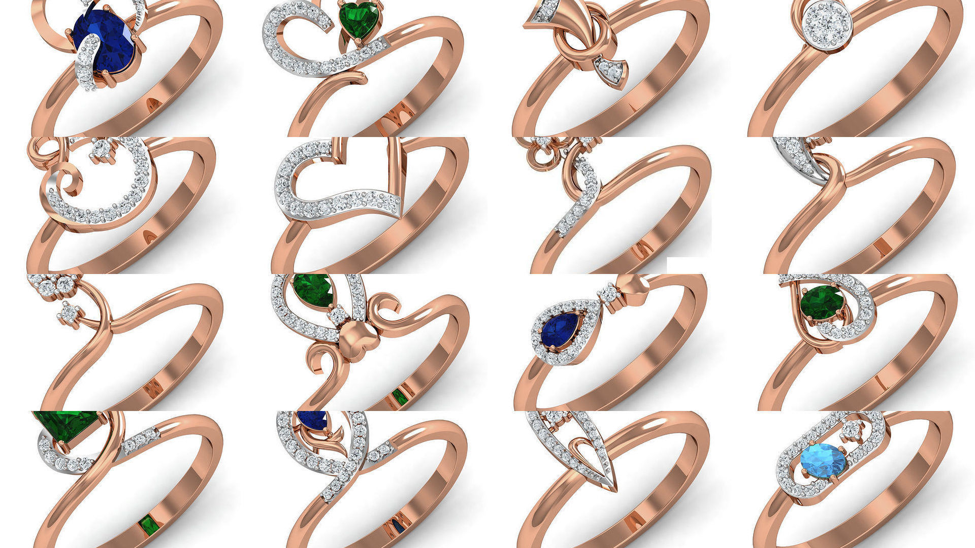 157 Women Ring Earrings Pendant set 3dm stl 3mf glb render 3D Model Collection_1