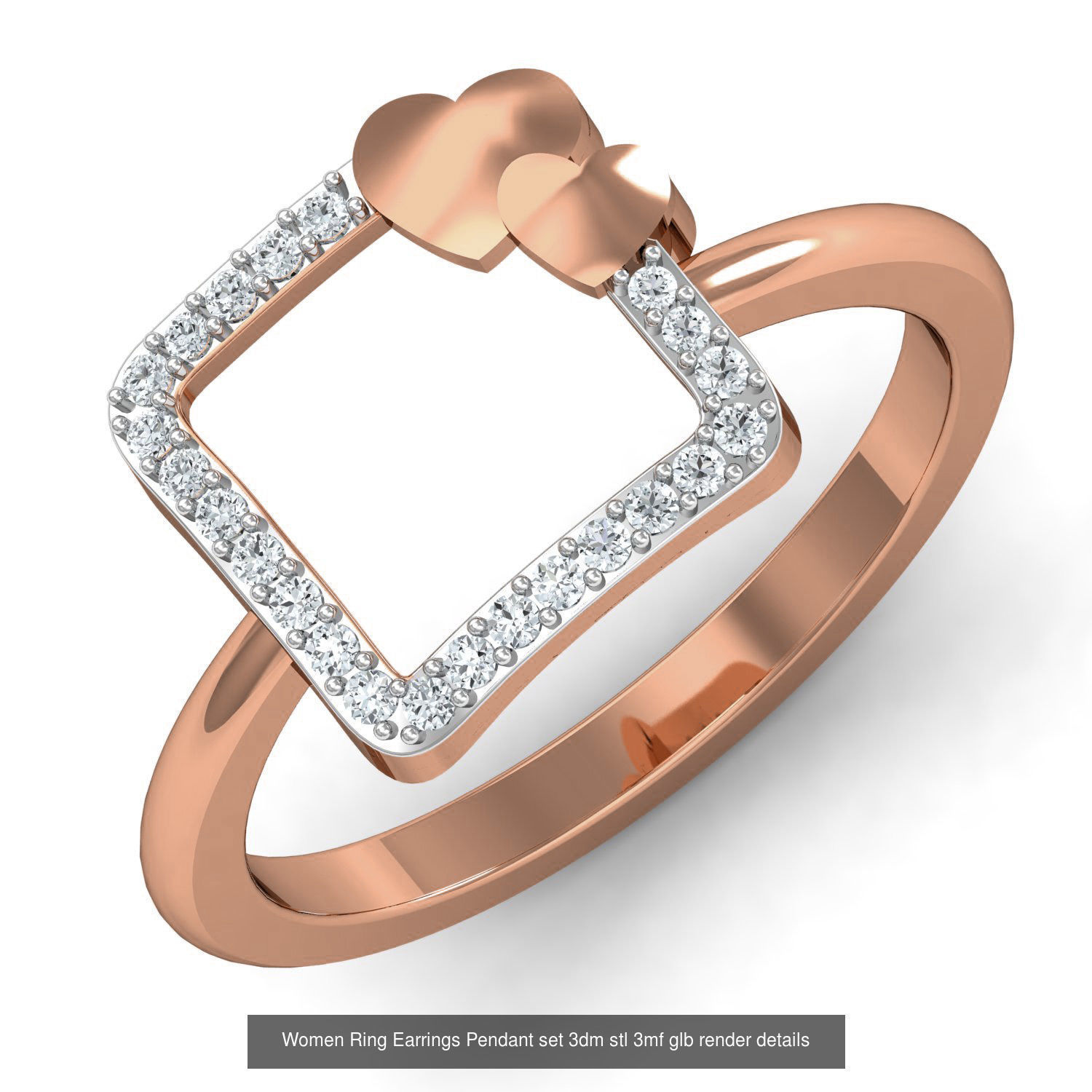 157 Women Ring Earrings Pendant set 3dm stl 3mf glb render 3D Model Collection_128