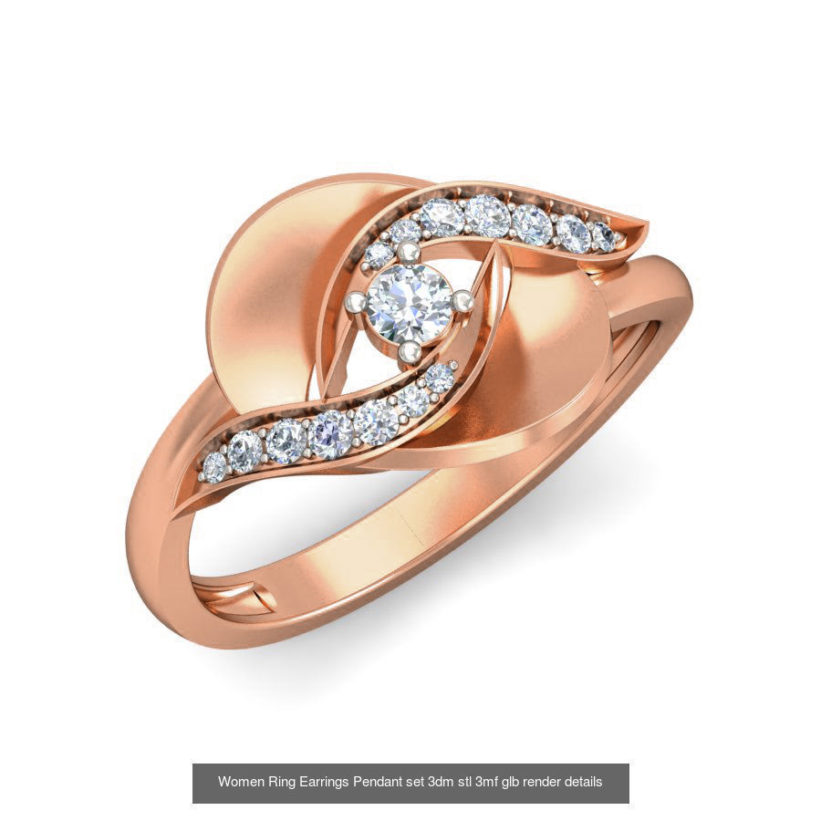 157 Women Ring Earrings Pendant set 3dm stl 3mf glb render 3D Model Collection_171