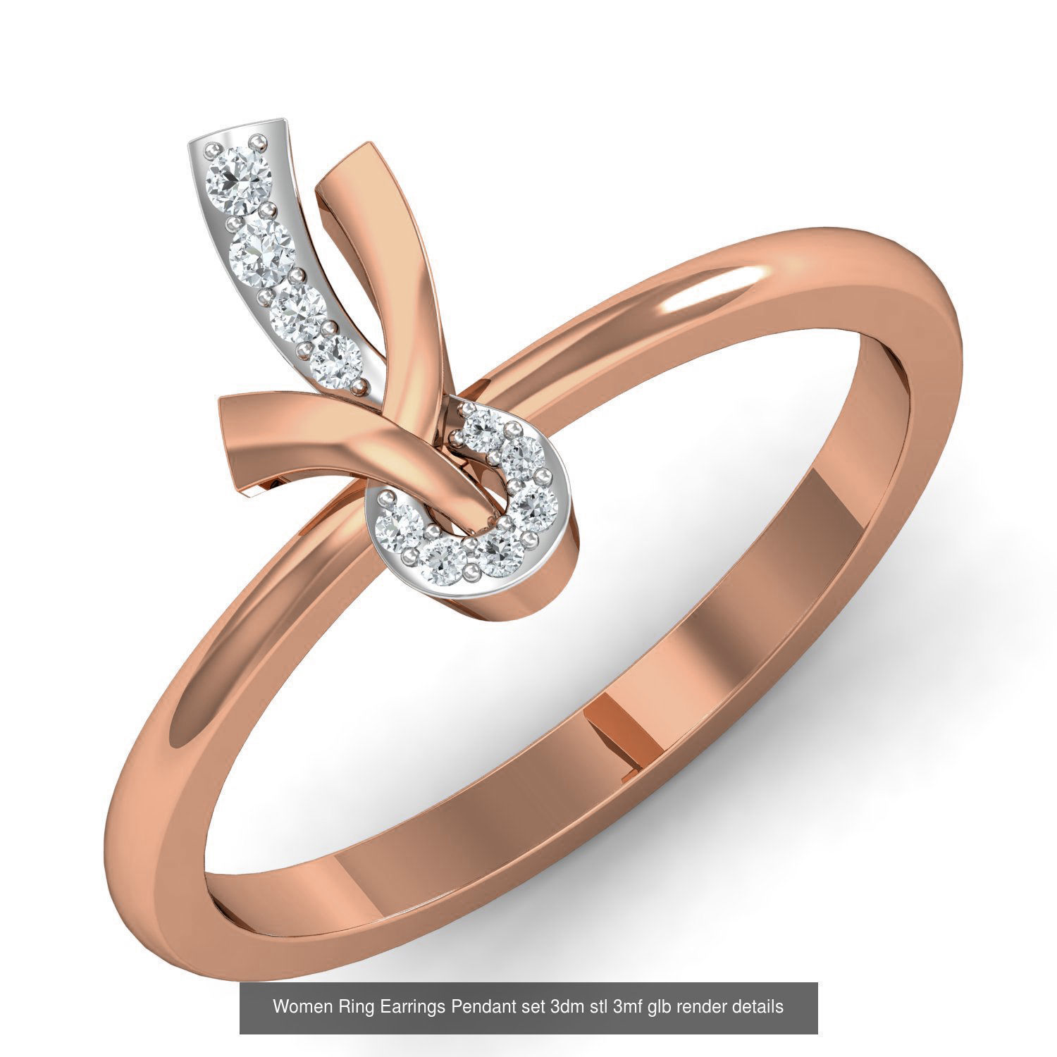 157 Women Ring Earrings Pendant set 3dm stl 3mf glb render 3D Model Collection_20